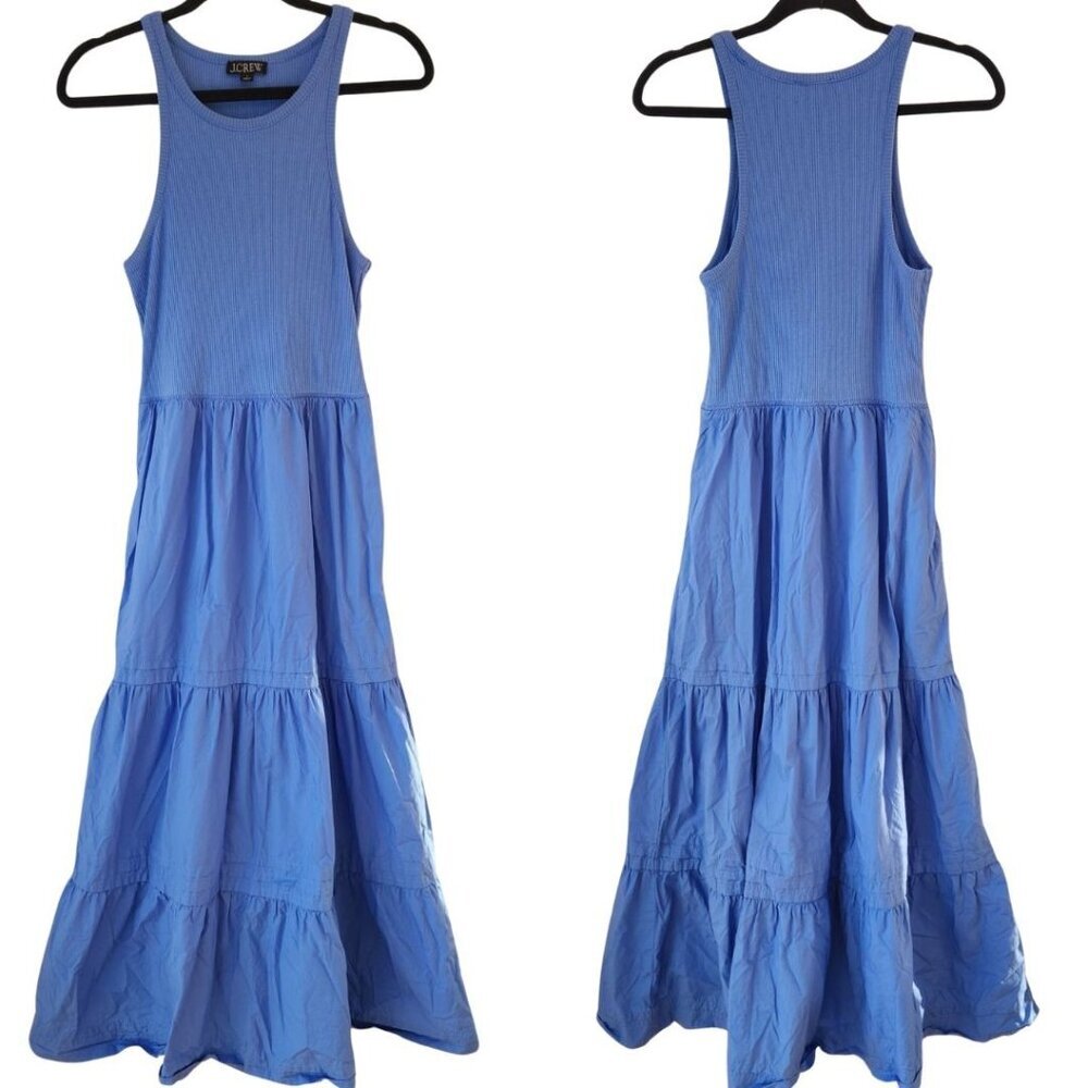 J. Crew Blue Cutaway Tank Dress Poplin Tiered Ruffle Skirt Women's S